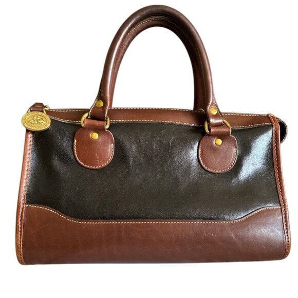 Vintage Brahmin Satchel Handbag Brown Black Smooth Leather Timeless Preppy - Picture 10 of 16